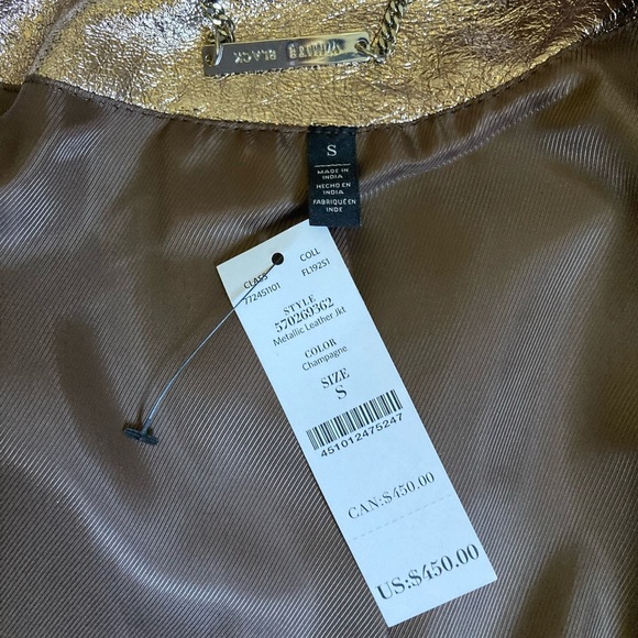 WHBM Metallic Leather Moto Jacket Asymmetric Zip NWT Gold - Picture 12 of 15
